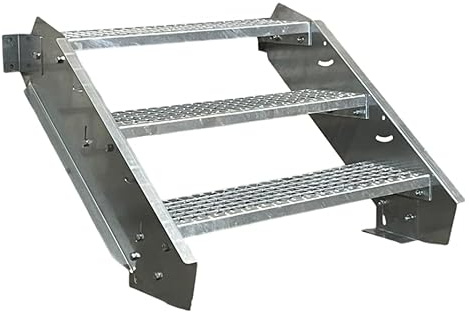 3 Stufen Stahltreppe Breite 90cm Geschosshöhe 40-60cm / Robuste Außentreppe/Wangentreppe/Stabile Industrietreppe für den Außenbereich/Inklusive Zubehör