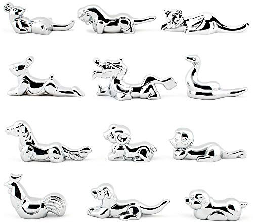 HOLLIHI Stainless Steel Chopsticks Rest or Dinner Spoon Stand Fork and Knife Holder Home Decor Twelve Chinese Zodiac Signs, Set of 12