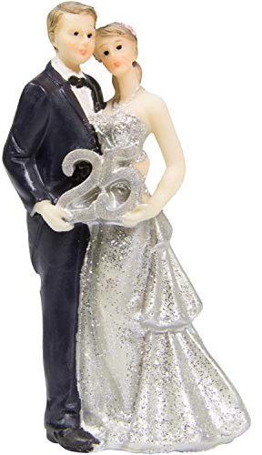 Folat 65121 - Hochzeitstorte Topper Figur Jubiläum 25 Silber Paar - ca. 11 cm hoch