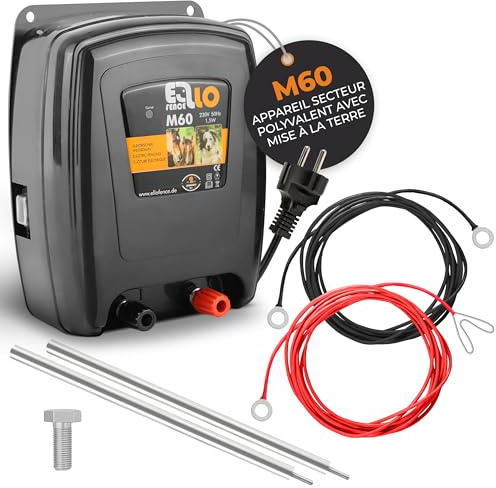 Ellofence Weidezaungerät Set mit Erdung M60 / 230V - Premium Elektrozaungerät mit Tiefenerder - Elektrozaun Stromgerät inkl. Erdspieß - Hochwertiges Weidezaun Zubehör