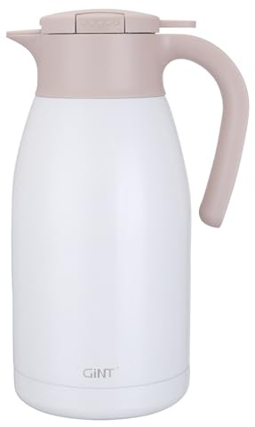 GiNT 1.9L / 64Oz Thermal Coffee Carafe, Insulated Stainless Steel Coffee Carafes for Keeping Hot/Double Walled Vacuum Thermal Carafe (White)