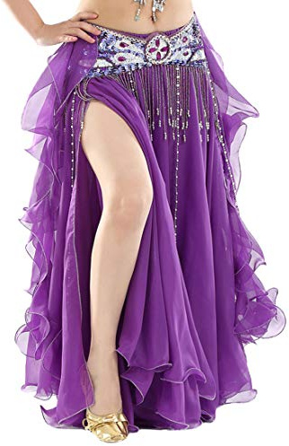 Vobony Bauchtanz Kostüm Damen - Chiffon Rock, Tüllrock, Indischer Tanzsatz, Maxirock für Cocktail, Hochzeit, Festlich, Karneval