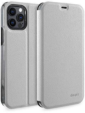 doupi Flip Case für iPhone 12 / iPhone 12 Pro (6,1 Zoll), Deluxe Schutz Hülle mit Magnetischem Verschluss Cover Klapphülle Book Style Handyhülle Aufstellbar Ständer, weiß