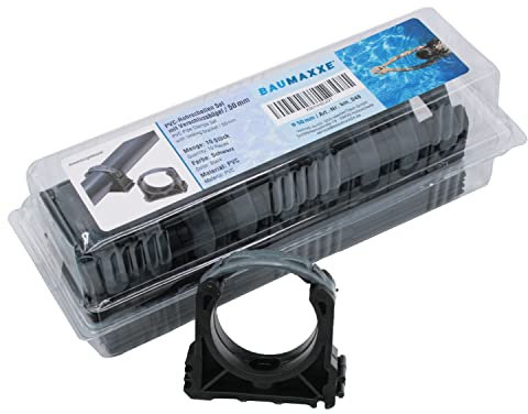 Baumaxxe I Juego de abrazaderas para tubos de PVC I 50 mm I plástico I 10 piezas I accesorios para piscinas I abrazadera para tubos con clip de bloqueo I soporte para tubos de PVC I bm048