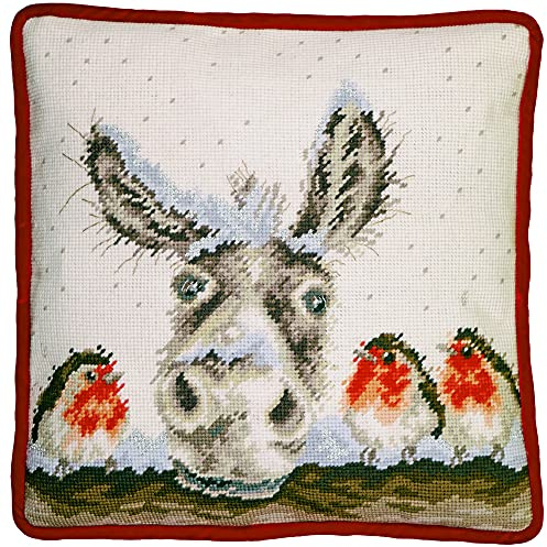 Bothy Threads Gobelin-Stickkissen Set Weihnachten Esel, Stickbild vorbedruckt, THD39, 36x36cm
