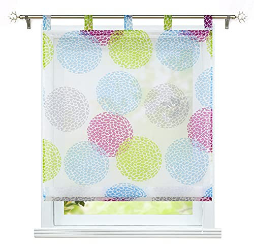 ESLIR Raffrollo mit Schlaufen Gardinen Küche Raffgardinen Transparent Schlaufenrollo Modern Vorhänge mit Kreis-Motiven Bunt BxH 140x140cm 1 Stück