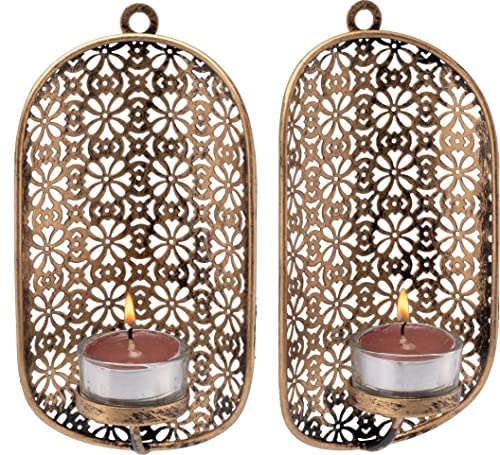 elbmöbel Wandkerzenhalter orientalisch Teelichthalter Antikgold Leuchter Kerzenhalter Metall Kerzenleuchter (2 er Set)