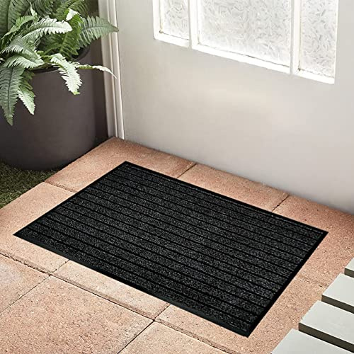 OZMIC Heavy Duty Door Mat Outdoor - Waterproof Washable Doormat Non Slip Dirt Catcher Barrier Door Mats Indoor Floor Mat for Home Office - 40 x 60 cm, Black