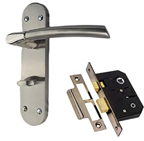 Golden Grace Indiana Bathroom Handles, Satin/Polished Nickel 182x45mm | Includes 64mm mortise lock, 7.9mm spindle, thumbturn and screws. Stainless steel levers supplied as a pair for new doors.