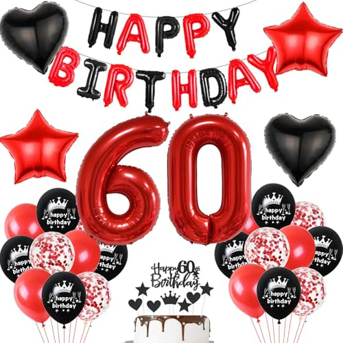 Luftballon 60. Geburtstag deko frau rot Schwarz set Folienballon Zahlen 60 Geburtstagsdeko frauen 60 Jahre geburtstagdeko 60 jahre 60. Geburtstag deko Rot frau Geburtstagsdeko 60 Jahre frauen