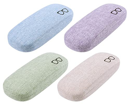 JSMTKJ Lot de 4 Étui à Lunettes Rigide en Lin Résistant - Pochette de Protection Antichoc, Étui Portable Compact pour Lunettes de Soleil/Vue - Voyage, Sport, Quotidien (Homme/Femme)