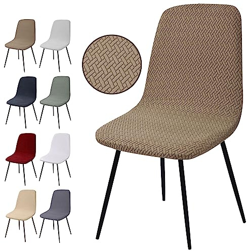 Stuhlhussen 2er Set, Stretch Stuhlbezug Jacquard Esszimmerstühlhussen Universal Stuhlhussen Abnehmbarer Waschbarer Stuhlabdeckung für Esszimmer,Hotel,Bankett,Hochzeit,Partys Deko(T-Kamel,2er Set)