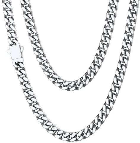 Silver Cuban Link Chain for Men Stainless Steel for Women Jewelry for Pendant Hiphop Mens Flat Curb Mens Necklaces