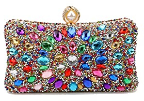 CORIOS Strass clutch för kvinnor glänsande kvällsväska diamant clutch väska kedja axelväska elegant axelväska liten väska för bröllop bankett party avslutningsbal, Guld-flerfärgad, L, Elegant
