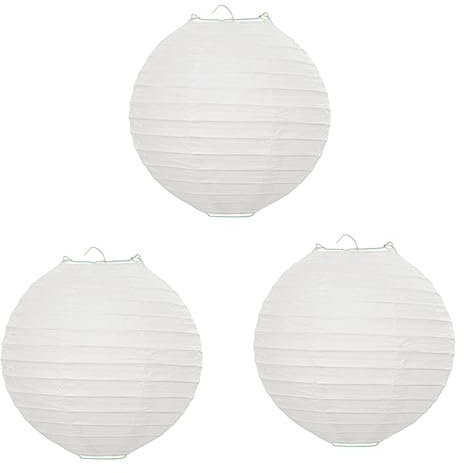 Surwin Lanterne Cinesi, Lanterne di Carta, 3 Pezzi Cinese Rotonda Lanterna di Carta da Appendere Decorazioni da Appendere per Feste di Matrimonio, Feste di Compleanno (40CM,Bianco)