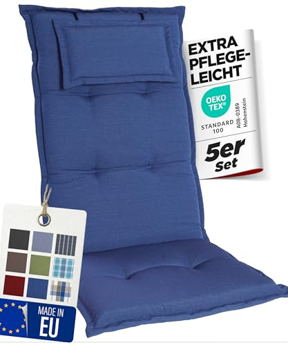 gardisun Gartenstuhlauflagen Hochlehner mit Kopfteil, 5er Set, Blau