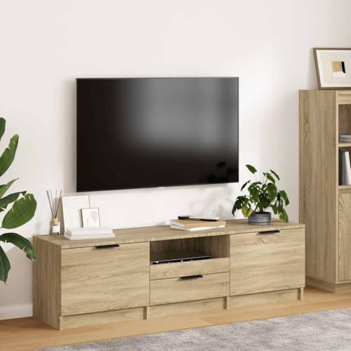 Higsose TV-Schrank 140x35x40cm Sonoma-Eiche,Holzwerkstoff,Fernsehschrank Wird,TV Unterschrank,Wohnzimmer Vitrine,HiFi-Schrank,Stauraumschrank,Beistellschrank,Fernseher Tisch Modern