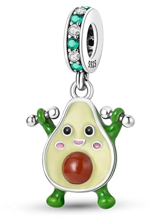 CYCUFF Colgantes de Plata de Ley 925 para Pulsera Europea y Collares Colgantes Abalorios Joyería Regalo para Mujeres Familia Amigos (Hantel Avocado Charm)
