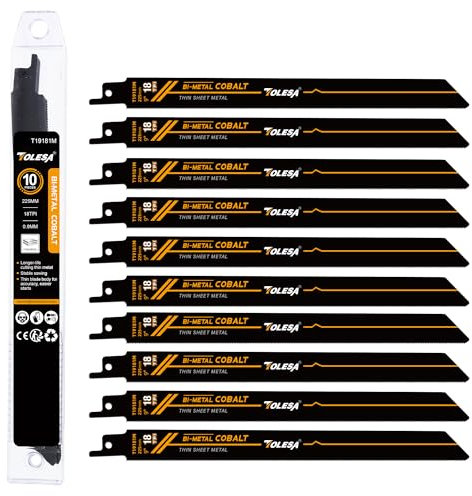 TOLESA Säbelsägeblätter Metall 225mm 18TPI Sägeblatter Säbelsäge mit Kobalt für Metall Feinschneiden Perfekt für Metallrohre, Bolzen M42