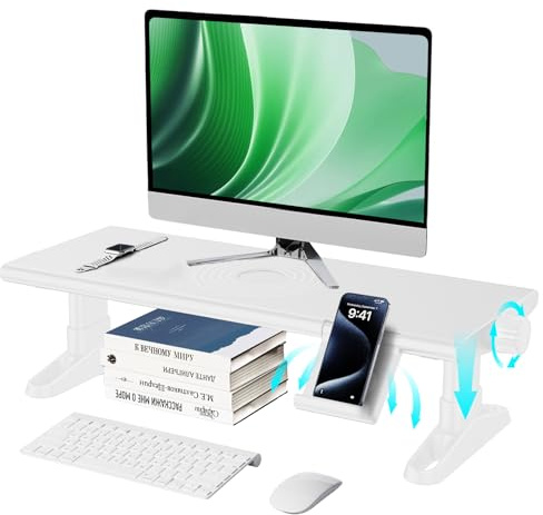 NIFBANG Monitorständer,HöHenverstellbar Monitor Erhöhung Schreibtisch Erhöhung Monitor Stand mit Handyhalterung Ergonomisch Desktop Bildschirmerhöhung Ständer für Laptops,Computer,Pc,Tv (Hellweiß)