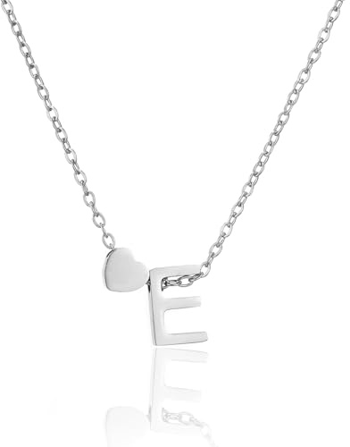 HSWYFCJY Halskette Damen Silber Gold Herz Kette mit Buchstabe 316L Edelstahl Initialen Anhänger A-Z Namenskette Längen 45+5cm Personalisierte Schmuck Geschenke für Frauen Mädchen