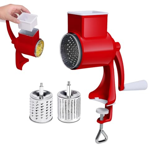 Déchiqueteuse à Fromage rotative, broyeur de Noix avec poignée, râpe rotative Manuelle pour Fromage, Lames de Tambour remplaçables, Lames de Tambour en Acier Inoxydable, râpe rotative pour Fromage
