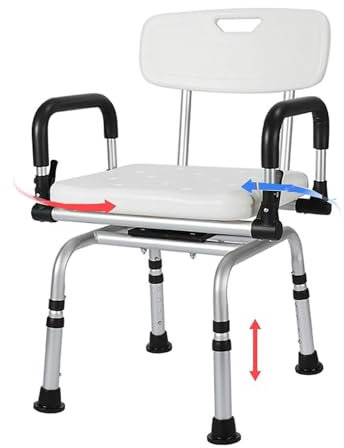 Mcamgiczin Silla de Ducha giratoria para bañera, Silla de Ducha giratoria, Silla de Ducha pivotante con Brazos y Respaldo, para Personas Mayores