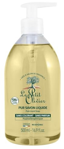 LE PETIT OLIVIER - Pur Savon Liquide - Hypoallergénique - Sans Parfum & Sans Colorant - Nettoie La Peau En Douceur - 98% D'Origine Naturelle - Cuit au Chaudron - Fabriqué En France - 500ml