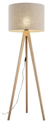 Licht-Erlebnisse Stehleuchte Stoff Leinen 145 cm klein Tripod Kiefer Beige E27 Skandinavisch Wohnzimmer Stehlampe Dreibein