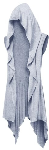 Runcati Veste à volants pour homme - Longue capuche - Sans manches - Col châle - Cardigan drapé - Couleur unie - Léger