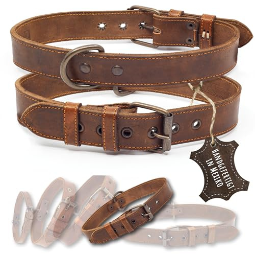 ALTEZAR Lederhalsband Hund - Natur Leder Dunkelbraun - Hochwertig verarbeitetes Hundehalsband - Handgemacht in Mexiko - Halsband Hund Größe L für große Hunde