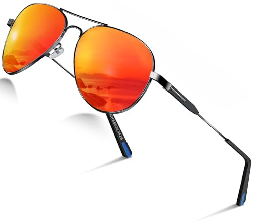 DADA-PRO Occhiali da sole Uomo Polarizzati Donna Pilota Nero Disegnatore Protezione UV Riflesso Specchiato Scuro per guida Escursionismo Corsa (Rosso)