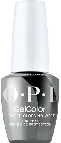 OPI GelColor Super Gloss No Wipe Top Coat | LED Cure Gel Nail Polish with High Shine Finish | For Nail Art & Chrome Powder Looks | Protects Color & Prevents Chipping | 0.5 Fl Oz