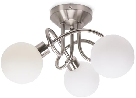 ValueLights | Silver Chrome 3 Way Flush Ceiling Light Fitting with White Frosted Glass Lampshades | Close-to-Ceiling Lights, Home Décor & Improvement Essential | Includes Bulb | Mains Wired