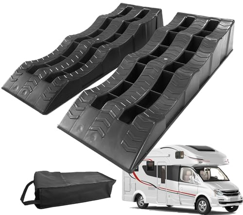 Bloques de rueda automáticos: 2 cuñas antideslizantes para coche, bloques de nivelación de autocaravanas de 3 pasos | Herramientas de estacionamiento en suelo desiguales, cuñas de rueda de remolque