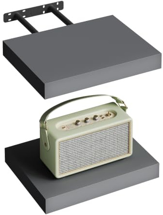 WOLTU Wandregal,Schweberegal Dunkelgrau,30x22.9x3.8cm,MDF 2er | Wandregal Wandboard Bücherregal Regale für Deko für Büro, Wohnzimmer, Schlafzimmer, Küche