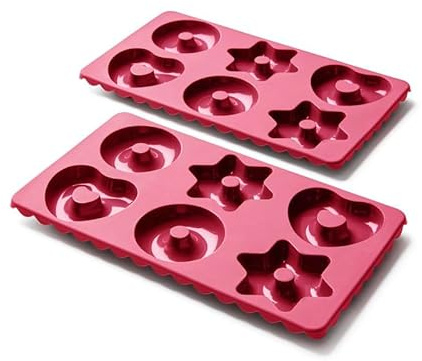 Coolinato - Lebkuchen Backformen aus hitzebeständigem Platinsilikon bis 230°C - Lebkuchenformen Set 2er rot spülmaschinenfest - Silikonbackform für 2x6 Pfefferkuchen & Gingerbread - Inkl. 4 Rezepten