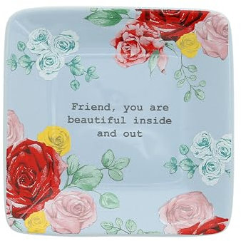 Pavilion Gift Company - Friend - 3.5 Square Keepsake Jewelry Necklace Bracelet Earrings Ring Floral Spring Dish Tray Friendship Best Friend BFF Bestie
