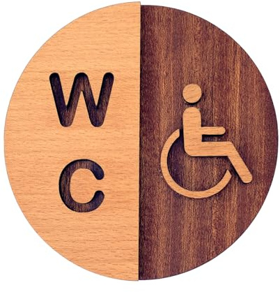 Panneau WC unisexe avec accessibilité pour personnes handicapées - Bois naturel 12 cm - Design minimaliste pour portes de toilettes Mod.836