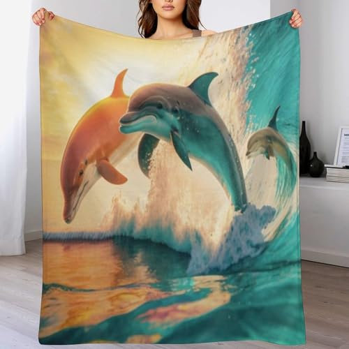 AAPZY Delfin Decke Fleecedecke Geschenk Damen Männer Mädchen Jungen Vier Jahreszeiten Super Weich Und Bequem Plüschdecke Sofa Schlafsofa Büro （180×200cm）