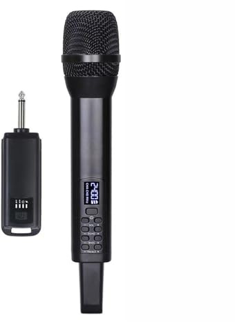 Hanzete Système de microphone sans fil avec micro dynamique, professionnel pour home cinéma, karaoké, église, discours, fête de mariage, chant, plug and play, microphone sans fil rechargeable