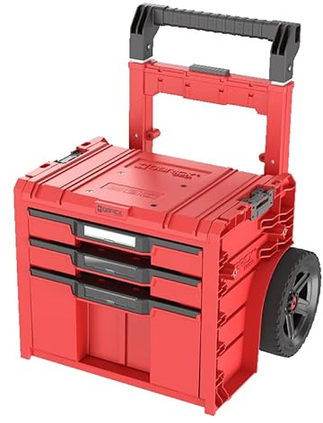 QBRICK SYSTEM PRO Cart 2.0 Plus Drawer 3 RED ULTRA HD - Storage Organiser for Work Tools and Work Accessories with High Capacity - Tool Trolley - Customisable