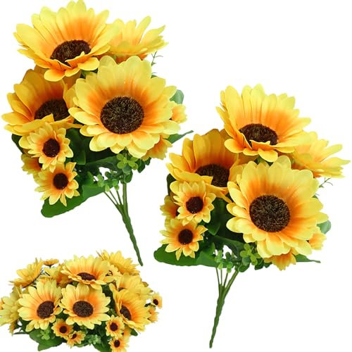 LHLZNB 2 Packs Sunflower Artificial Flowers Elegant Artificial Flowers for Graves - Vibrant Yellow Flowers in Vase - Perfect Grave Flowers for Memorial Decor - Lifelike Fake Flowers