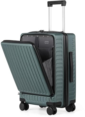 TANTOMI Handgepäck Koffer mit Laptopfach, 20 Zoll Hartschalenkoffer, Leichter ABS-Rollkoffer, Reisekoffer mit 4×360°-Rollen, TSA-Schloss (Helles Dunkelgrün, 41L)