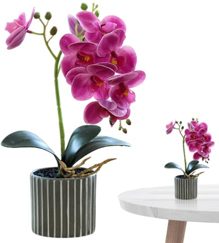 Mskmnkot Falsche Orchidee in Topf Realistisch 13x3x3 Zoll künstlicher Orchideen dekorative künstliche Blumen lebhafte lila falsche Pflanze für Hochzeit für Heimbüro