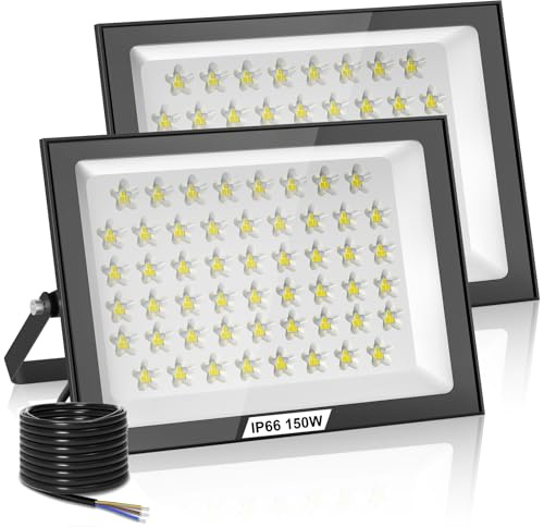 Hondony 2 pièces Projecteur led Extérieur 150W, IP66, 6500K Blanc Froid Spot Extérieur Puissant, pour entrepôt, jardin, garage, terrasse et parking