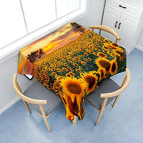 Fasbuy Tischdecke Abwaschbar mit Tischtuchklammern Quadratisch Tischdecken, Tischtuch aus Polyester mit Lotuseffekt, Sonnenblume Drucken Tischwäsche für Küche (Orange,120x120cm)
