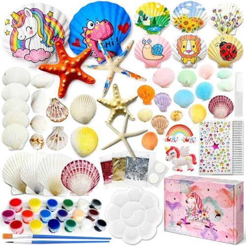 Lubibi Kit de Pintura en Conchas Marinas para Niños - Set DIY de Manualidades Creativas, Kit de Pintura en Conchas Marinas，Set de conchas para pintar y decorar,Regalo de cumpleaños Niña 3-12