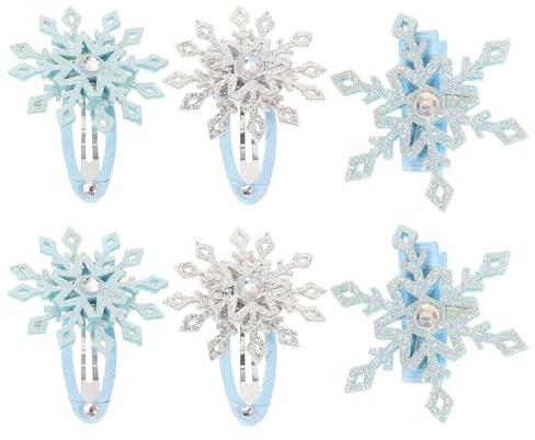BCOATH Schneeflocken Haarspangen Rutschfest und Dekorativ 6 Stück für Mädchen Niedliche Haarschmuck mit Strass und Gewebe für Party und Alltag