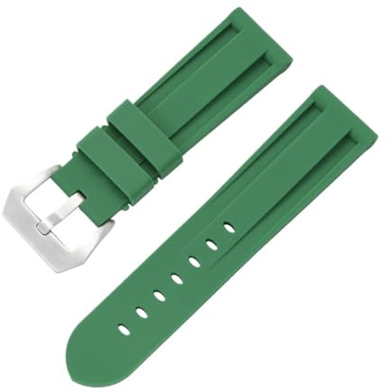 HTHRRFE Silikonarmband kompatibel mit Panerai, Universalarmband für Omega-Uhr, kompatibel mit Casio Sport, für Damen und Herren, 20 mm, 22 mm, 24 mm, 26 mm., grün-silber, 20mm